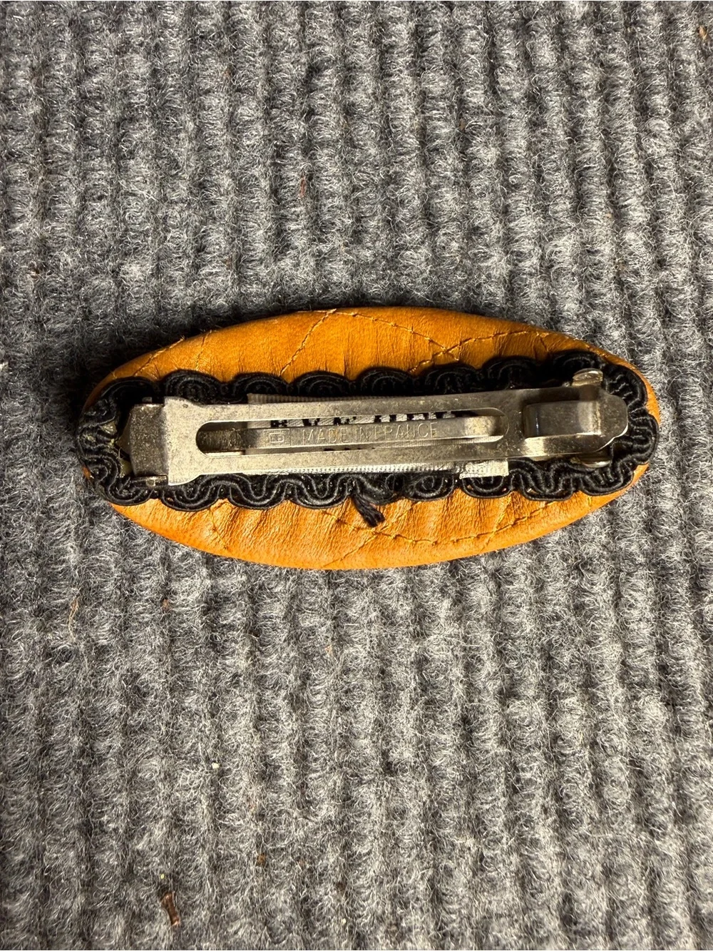Vintage Eve Reid Quilted Leather Barrette Hair Clip | Cognac Tan